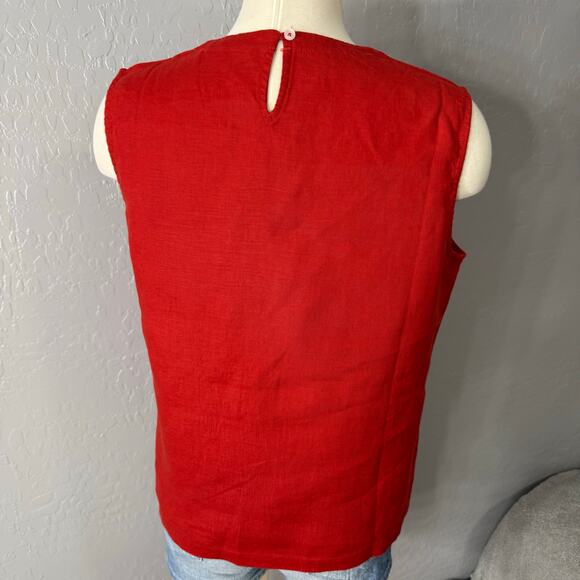 Quincee 100% European Linen Tank, Red, M - Picture 2 of 5